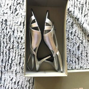 Sz 9W silver strappy heels *worn once*